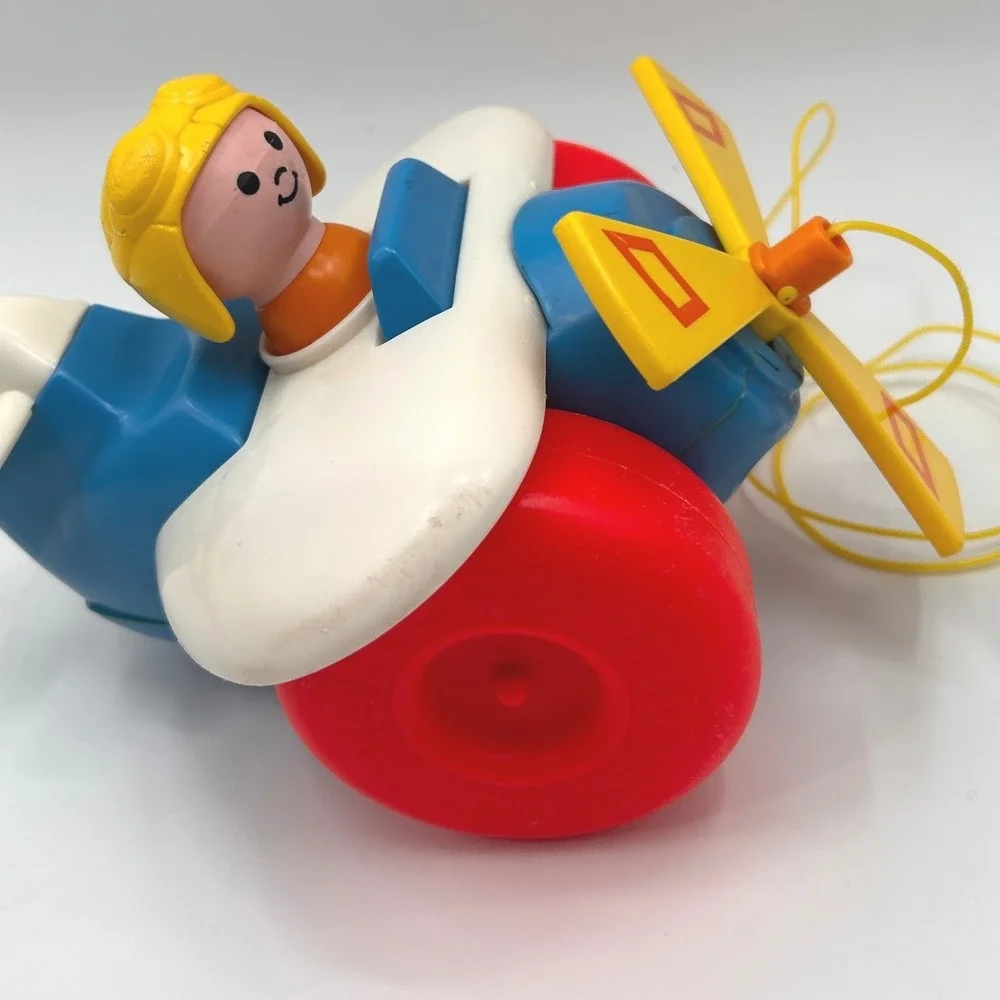 Vintage 1980 Fisher Price #171 Pull Along Airplane Toy Pilot Propeller Collector